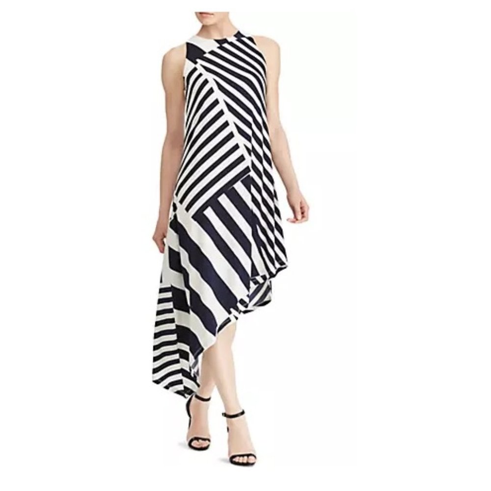 Lauren Ralph Lauren Navy Striped Midi Dress